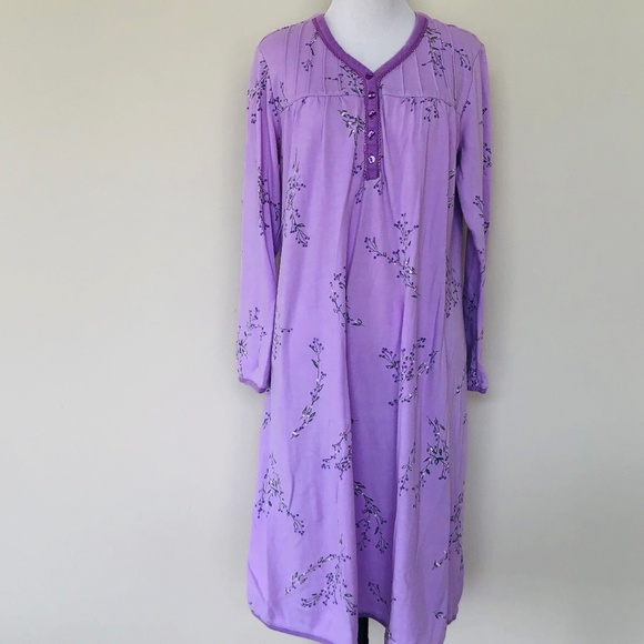 Nightgown Pullover Purple Floral Scoop Neck Long Sleeves CELESTIAL DREAMS - Picture 1 of 11